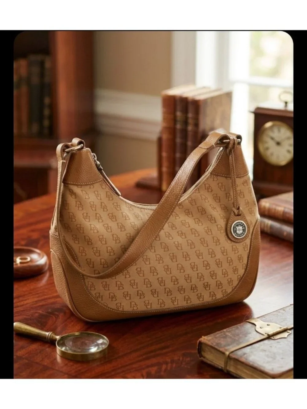 Vintage Dooney & Bourke Signature Canvas & Leather Brown Hobo Bag